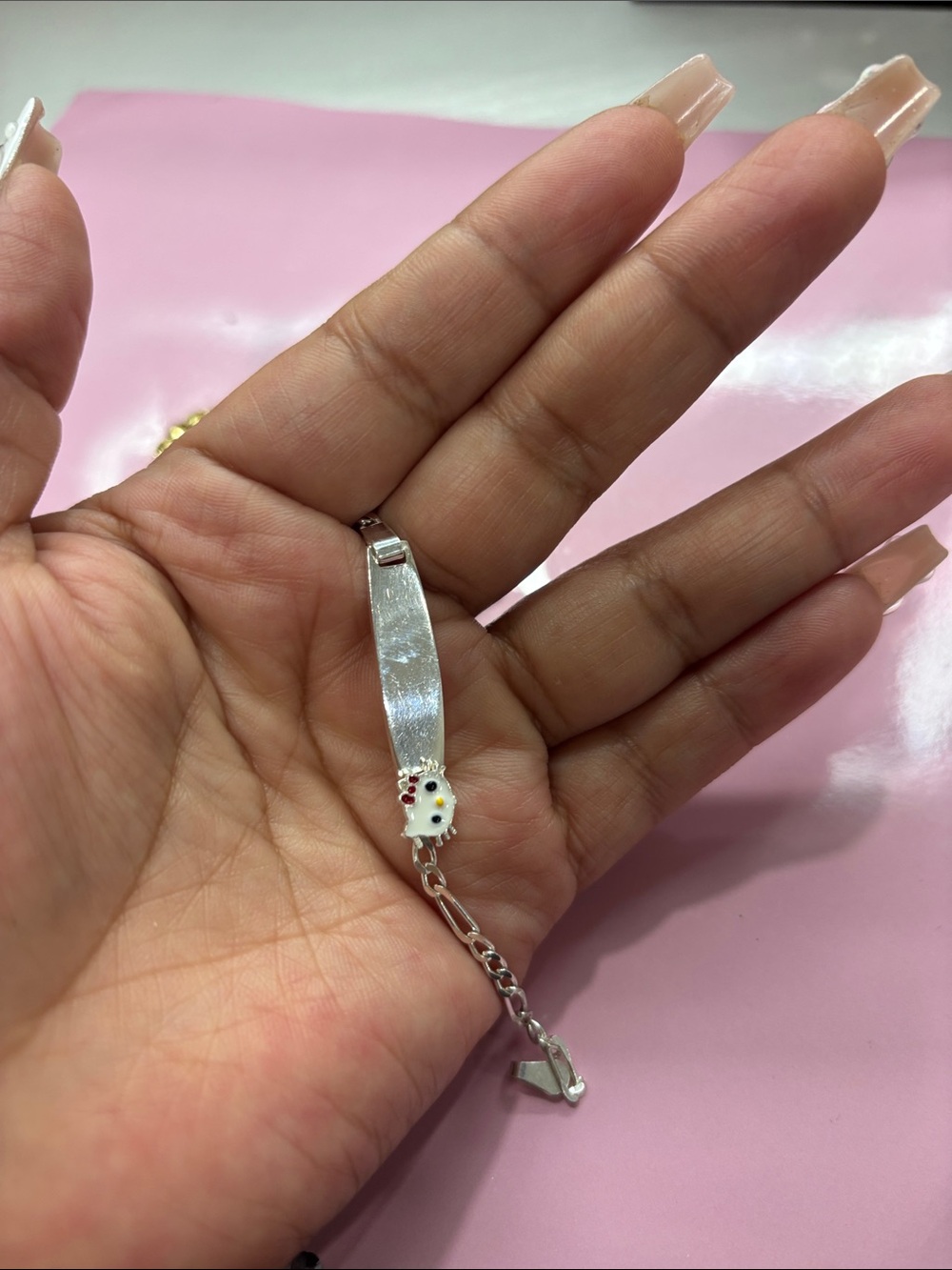 Sterling Silver Bracelet with White Cat Accent de niña plata 925